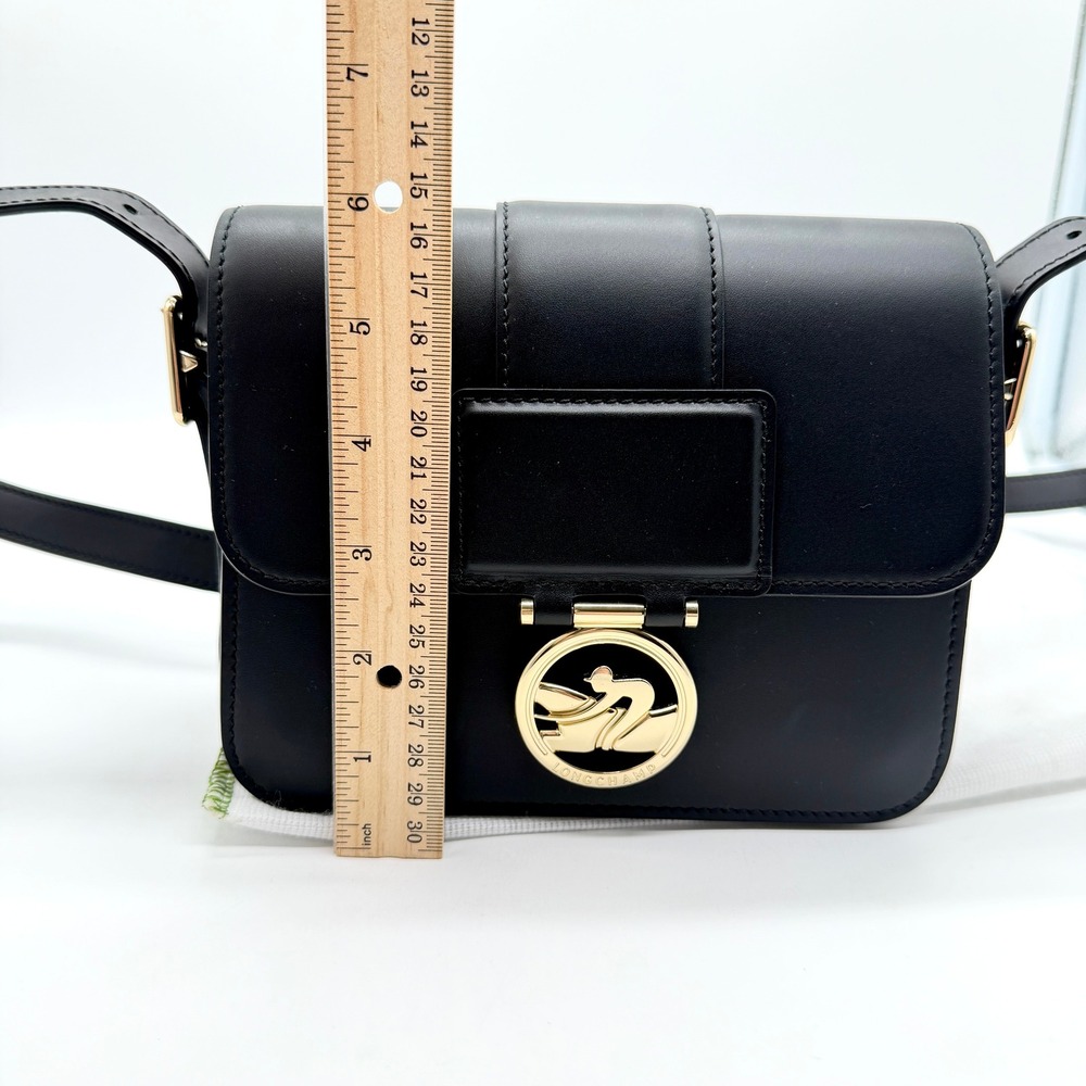 LONGCHAMP Box-Trot Leather Crossbody Bag Black Gold Medallion Flap Classic Small - Picture 14 of 16